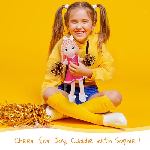 June Garden 14" Snuggle Cuties Cheerleader Sophie - Soft Cuddly Plush Doll Gift for Girls - Huggable Rag Doll - Pink M - color: Pink Cheerleader Sophie, size: Medium