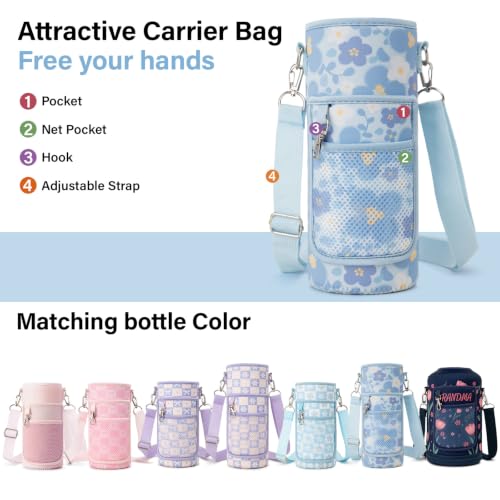 DYSANKY Insulated Water Bottle Gift– Stainless Steel Bottle with Carrier Bag, Strap & Gift Box – BPA-Free – Ideal for Hiking, Camping & Travel - Blue Flower 40 oz - color: Blue Flower, size: 40 Ounces