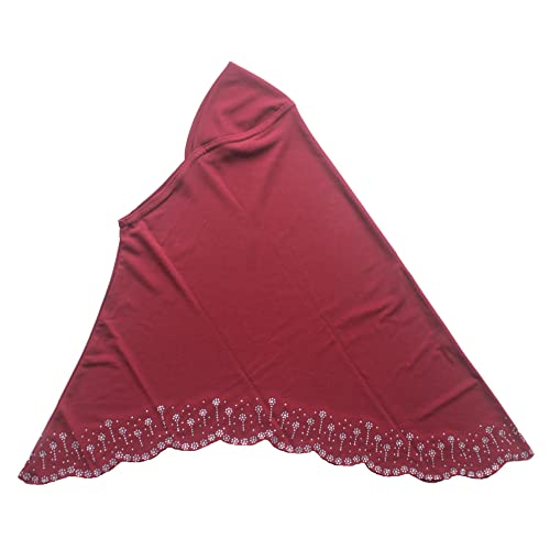 Girls Hijab with Rhinestones – Sparkly Non-Slip Amira Scarf for Kids, for Daily Prayer, School, Ramadan & Eid (Ages 4-12) - color: Wine Red-wavy Edge