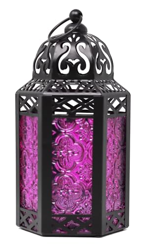 Vela Lanterns Decorative Indoor Moroccan Candle Holder, Pink, S - color: Black/Pink, size: Small