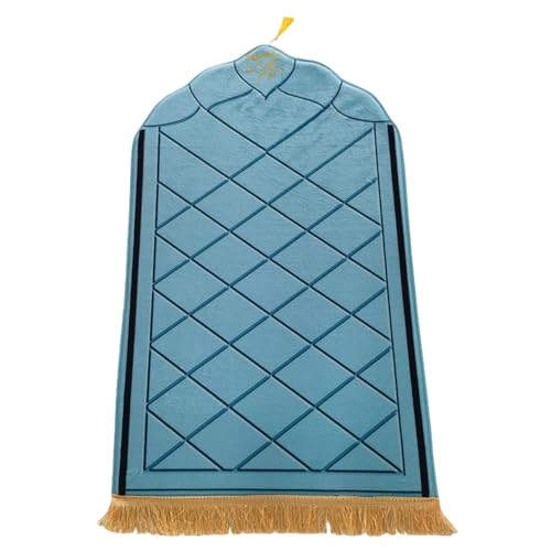 Simple Solid Muslim Prayer Rug Velvet Embossed Turkish Prayer Carpet Portable Islam Prayer Mat for Kids Islamic Janamaz Great Ramadan Eid Gift Elegant Sajadah with Tassel Salat Rug 50x80cm - color: Blue
