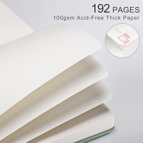 Dotted Journal for Women Men, 192 Pages A5 Notebook Journal, Hardcover Notebook with 100Gsm Thick Pages, Leather Note Book for Writing, Travel, Business, Office, Prayer 5.7 x 8.3, Light Green - color: Light Green, style: Dotted