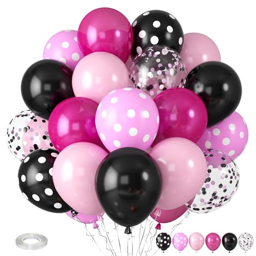 Pink and Black Balloons, Hot Pink Balloons White Dots Black White Dots Balloon with Confetti Balloon for Girls Theme Birthday Baby Shower Women Bridal Wedding Party Decorations - color: Pink Black Dots