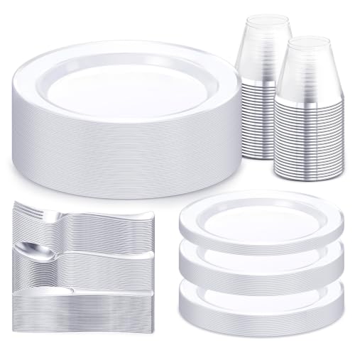 WELLIFE Silver Plates, Plastic Dinnerware Set for 25 Guests, 150 PCS - color: Silver, size: 25 Guests