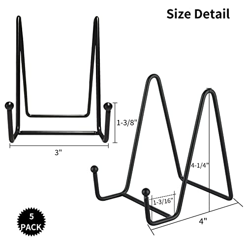 IBosins 5-Pack 4-Inch Plate Holder Display Stands Black Metal Frame Stand | Stand for Picture, Book, Photo, Easel, Creation, Collectibles - color: Black, size: 4 Inch