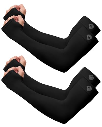 Arm Sleeves for Men Women UV Sun Protection Compression Arm Warmer Tattoo Cover Up, Sports Golf Cooling Sleeves - color: 2 Pairs_black