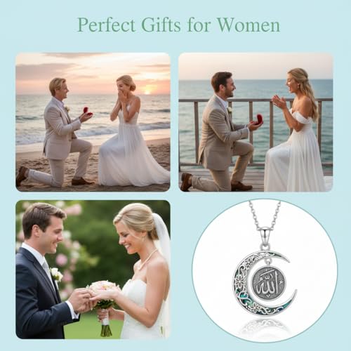 PROESS 925 Sterling Silver Hamsa/Allah Necklace Evil Eye Amulet Jewelry Gifts for Men Women - style: Crescent Allah