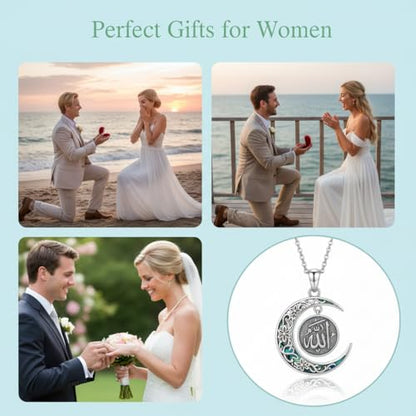 PROESS 925 Sterling Silver Hamsa/Allah Necklace Evil Eye Amulet Jewelry Gifts for Men Women - style: Crescent Allah