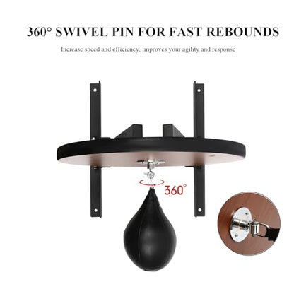Speed Bag Platform, 24 Inch Wooden Swiveling Boxing Training Speed Bag Platform with Adjustable Height Wall Mount Professional Fitness Ball Boxing Reaction Training Kit for Home Fitness