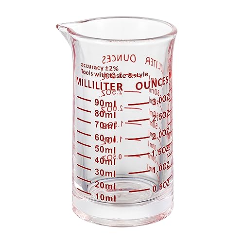 Ackers 3oz/90ml Glass Measuring Cup – Shot Glass with Double Scale-Ounce,Ml Markings for Kitchen & Bar(Red Line) - color: Red(Single)
