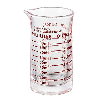 Ackers 3oz/90ml Glass Measuring Cup – Shot Glass with Double Scale-Ounce,Ml Markings for Kitchen & Bar(Red Line) - color: Red(Single)