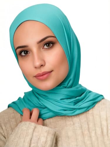 Harewom Muslim Hijab for Women Soft Stretch Headscarf Large Plain Turban Wrap Shawl Head Wrap for Everyday Wear - color: Light Green Hijab Headscarf