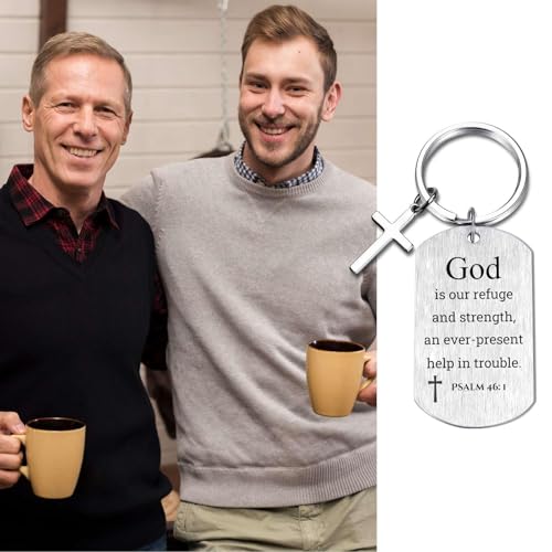 Inspirational Scripture Keychain with Cross - Bible Verse Matte Key Chain Religious Gift for Christian - style: Psalm 46:1