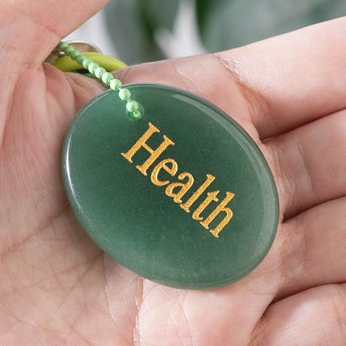 Crystal Keychain Set - Natural Healing Stones with Affirmation Cards- Worry Stone Anxiety Relief Gift - color: Green