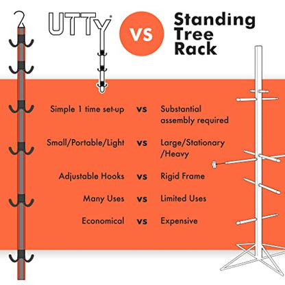 UTTY Multipurpose Portable Hanging Rack - Durable Hockey Gear Drying Rack & Sports Equipment Organizer - 6 Durable Adjustable Hooks, Support Light to Heavy Weight for Home, Travel & Outdoor Use
