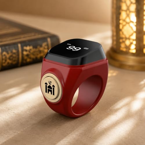 Smart Tasbih Zikr Ring,18mm (8) Muslim Digital Azan Alarm Clock,APP Support Digital Counter Prayer Reminder Rings, Waterproof 4 Digit Finger Counter zikr Ring for Muslims(Red) - color: Red, size: 18mm