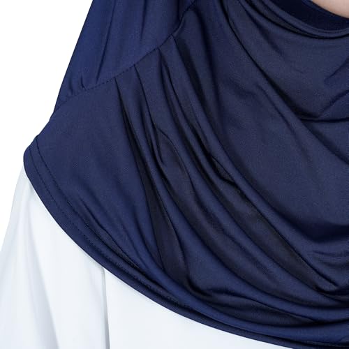 Solid Color Hijab for Women Muslim Prayer Scarfs for Women Women's Instant Hijab Modest Islamic Khimar - color: Navy