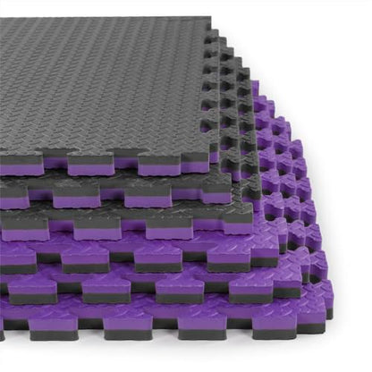 Xspec 1" Extra Thick 48 sq ft Reversible EVA Gym Foam Floor Mat Tiles (24" x 24"), Steel Pattern, 12 pcs, Black/Purple - color: Black/Purple