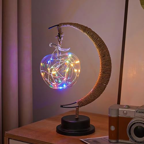 LED Decorative Enchanted Lunar Lamp with USB Power ,Table Lamp Lunar Lamp Crescent Ramadan Lamps Bedside Night Lights Gifts Suitable for Christmas Halloween Birthday 5.5*5.1*11inch - style: Art Deco