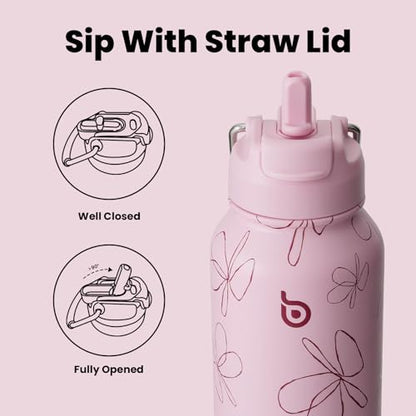 BOTTLE BOTTLE 32oz Insulated Water Bottle with Pill Box | Stainless Steel,Sport Water Bottle, with Straw Dual-use Lid and Pill Box, Design for Gym - color: pink flower