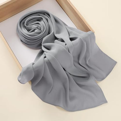 Premium Long Crinkle Chiffon Hijab Scarf for Women, Very Soft Muslim Head Scarfs - color: Light Gray