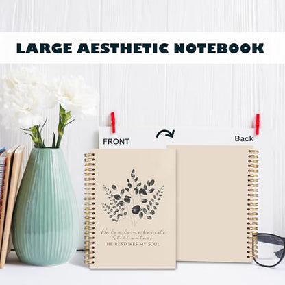 BearCake Christian Notebook Journal, Christian Gifts for Women, PSALM 23:3 He Restores My Soul Prayer Journal for Women, Bible Journaling Neutral Hardcover Spiral Notebook 5.5x8.3 - color: white Bible-soul