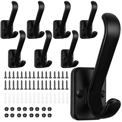 Coat Hooks Wall Mount Heavy Duty - Metal Towel Hooks With Concealed Screw Design Matte Black Wall Hooks for Hanging Towel, Key, Robe, Scarf, Garage Entryway Closet Mudroom Bathroom (8, Black)