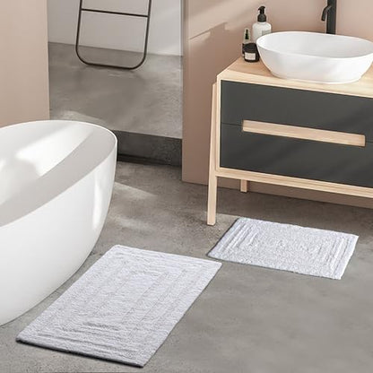 Bedding Craft Bathroom Bath mat Rug Set of 2, 17x24 + 21x34, Off White - color: Off White, size: 17x24" + 21x34"