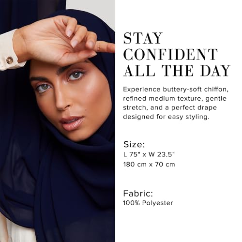 Premium Chiffon Hijab Scarf for Women Lightweight Non Slip Fashion Scarves - color: Navy Blue, size: 1 Pack