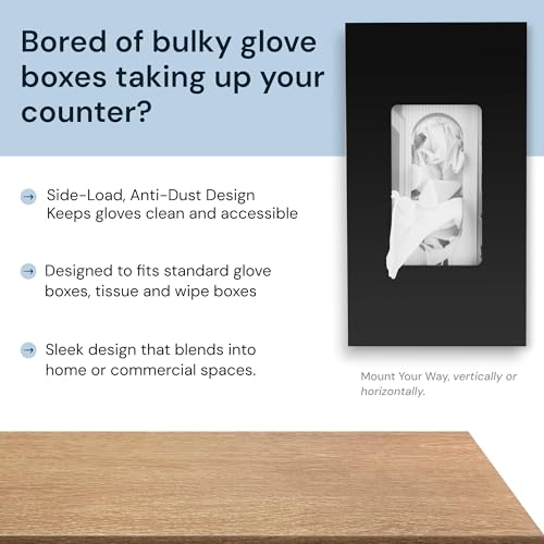 SimplyImagine Black Glove Box Holder - Acrylic Wall Mount Dispenser | Side-loading acrylic glove dispenser - single - Use for nitrile & latex gloves in kitchen, garage & lab