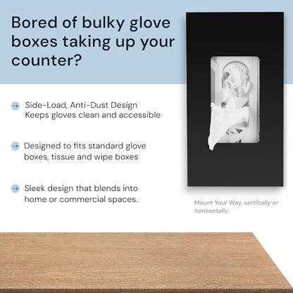 SimplyImagine Black Glove Box Holder - Acrylic Wall Mount Dispenser | Side-loading acrylic glove dispenser - single - Use for nitrile & latex gloves in kitchen, garage & lab