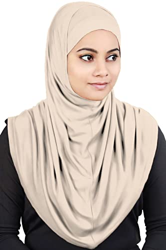 MyBatua Women's 2-Piece Al-Amira Hijab with Under Scarf/Cap/Bonnet in Soft Viscose Jersey, Ready to Wear HJ-129 - color: Light Skin