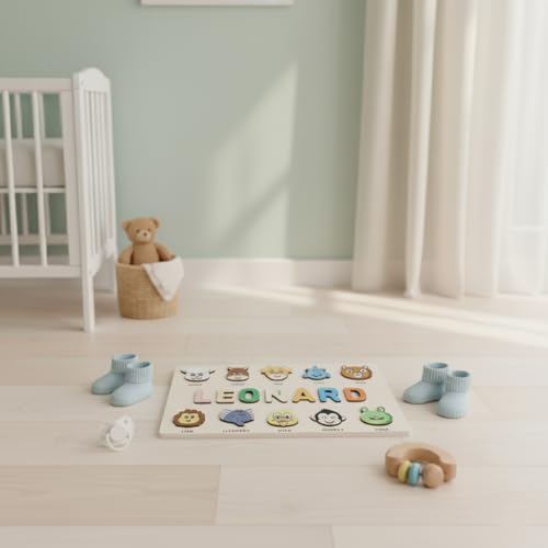 First Birthday Gifts for Girl, Personalized Baby Gifts, Wooden Puzzles for Toddlers 1-3, Animal Toys for Toddlers 1-3, Customized Baby Gift, 1-2 Year Old Toys - Set 3 - style: Animals - 10 Figures