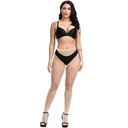 Bestjybt Womens Fishnet Tights High Waist Mesh Fish Net Stockings Pantyhose | Cool Pattern, Sexy, Perfect For Daily Use, Costume Halloween Cospaly, Versatile, Stretchy, Non-Itchy, Great Fit - color: Nude