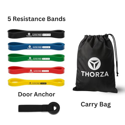 Full Body Workout Set, 7-Piece Resistance Bands, 5 Resistance Levels | TPE material power exercise bands without latex, 1 bag & 1 door anchor, for working out