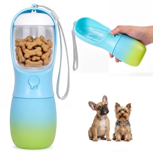 Dog Water Bottle Puppy Essentials, Portable Filtered Dispenser with Travel Dog Food Storage Container, Pet Supplies Gifts Stocking Stuffer Treat Pouches for Pet Training Outdoor Walking Hiking Camping - color: Blue & Green, size: 10 oz