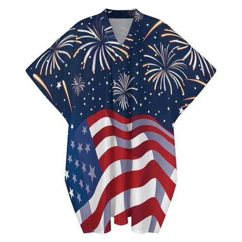 U.S.A. 4th of July Men's Kaftan Thobe V-Neck Long Gown Loose Robe - size: Large