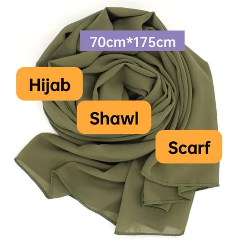 Chiffon Scarf for Women Lightweight Breathable Sunscreen Soft Solid Hijab Scarf for Daily & Muslim Wear - color: Pine Leaf Green Chiffon Scarf