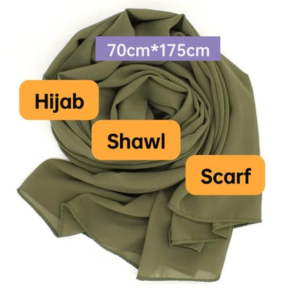 Chiffon Scarf for Women Lightweight Breathable Sunscreen Soft Solid Hijab Scarf for Daily & Muslim Wear - color: Pine Leaf Green Chiffon Scarf