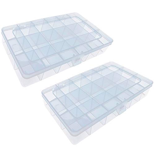 Xiaoyztan 18-Grid Clear Plastic Organizer for Jewelry Beads 2Pcs | 18-grid clear organizer for jewelry, beads, tackle, and small parts - size: 8.0x4.7x1.3 in