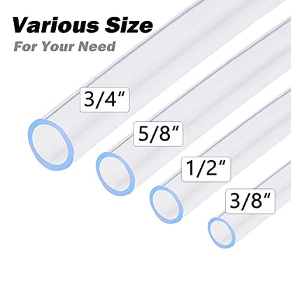 DAVCO 3/4" ID - 5 ft Clear Vinyl Tubing, Low Pressure Flexible PVC Tube, Heavy Duty UV Chemical Resistant Lightweight Plastic Vinyl Hose, BPA Free and Non Toxic, with 2 Stainless Clamps - size: 3/4"ID, style: 5 Feet