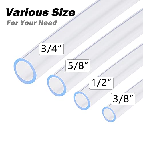 DAVCO 3/4" ID - 50 ft Clear Vinyl Tubing, Low Pressure Flexible PVC Tube, Heavy Duty UV Chemical Resistant Lightweight Plastic Vinyl Hose, BPA Free and Non Toxic, with 2 Stainless Clamps - size: 3/4"ID, style: 50 Feet