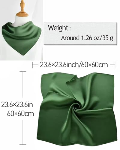 Saiusloa Solid Color Neck Scarf For Women Square Satin Head Scarves headband Bandanas 23.6× 23.6 inches - color: 15-army Green