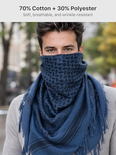 FREE SOLDIER Scarf Military Shemagh Tactical Desert Keffiyeh Head Neck Scarf Arab Wrap with Tassel for Men Women - color: Blue
