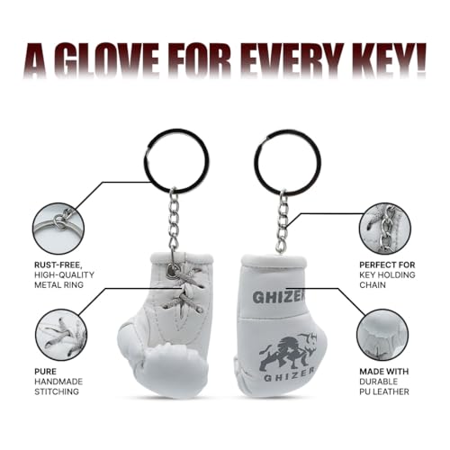 Mini Boxing Glove & Punching Bag Keychain Set – PU Leather Keyring Sports Lovers Gift & Gifts For Men (3 pcs) - color: White