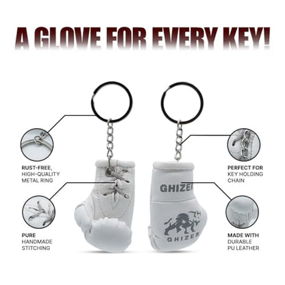 Mini Boxing Glove & Punching Bag Keychain Set – PU Leather Keyring Sports Lovers Gift & Gifts For Men (3 pcs) - color: White