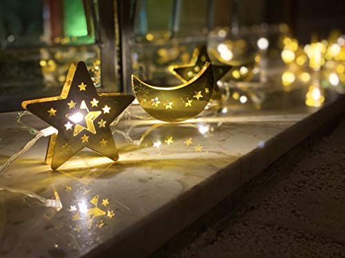 Ramadan Eid Lights Unique Decoration Moon Star LED Lights with USB Home Eid Festival Party Safe Cool Lights Fall Decor Party Supply Festive Decorations 10PCS/Set - color: Warm White-metal