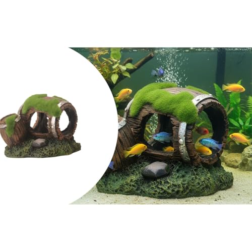 Aquarium Decor Resin Wine Barrel Cave for Fish and Shrimp - Realistic Simulation Barrel Tank Hiding Place for Cichlids, Shrimp, Small Fish