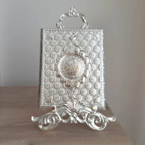 Luxury Metal Islamic Book Box | Holy Quran Storage Box | Islamic Birthday Graduation Wedding Gift | Muslim Eid Gift | Max. (14x20cm/5,7x8in) Books (Silver, With Kaaba Quran) - color: Silver, style: With Kaaba Quran