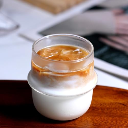 2 pcs Borosilicate Tumblers, Coffee Cup Milk Cup, Clear, 250ml, Heat Resistant Hot and Cold Water Drinking Jar U-yd - color: Clear/White